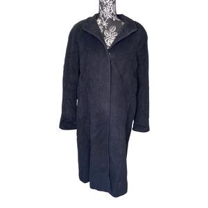 Liz Claiborne Black Wool Cashmere Blend Long Coat Red Lining Women’s 14P Jacket